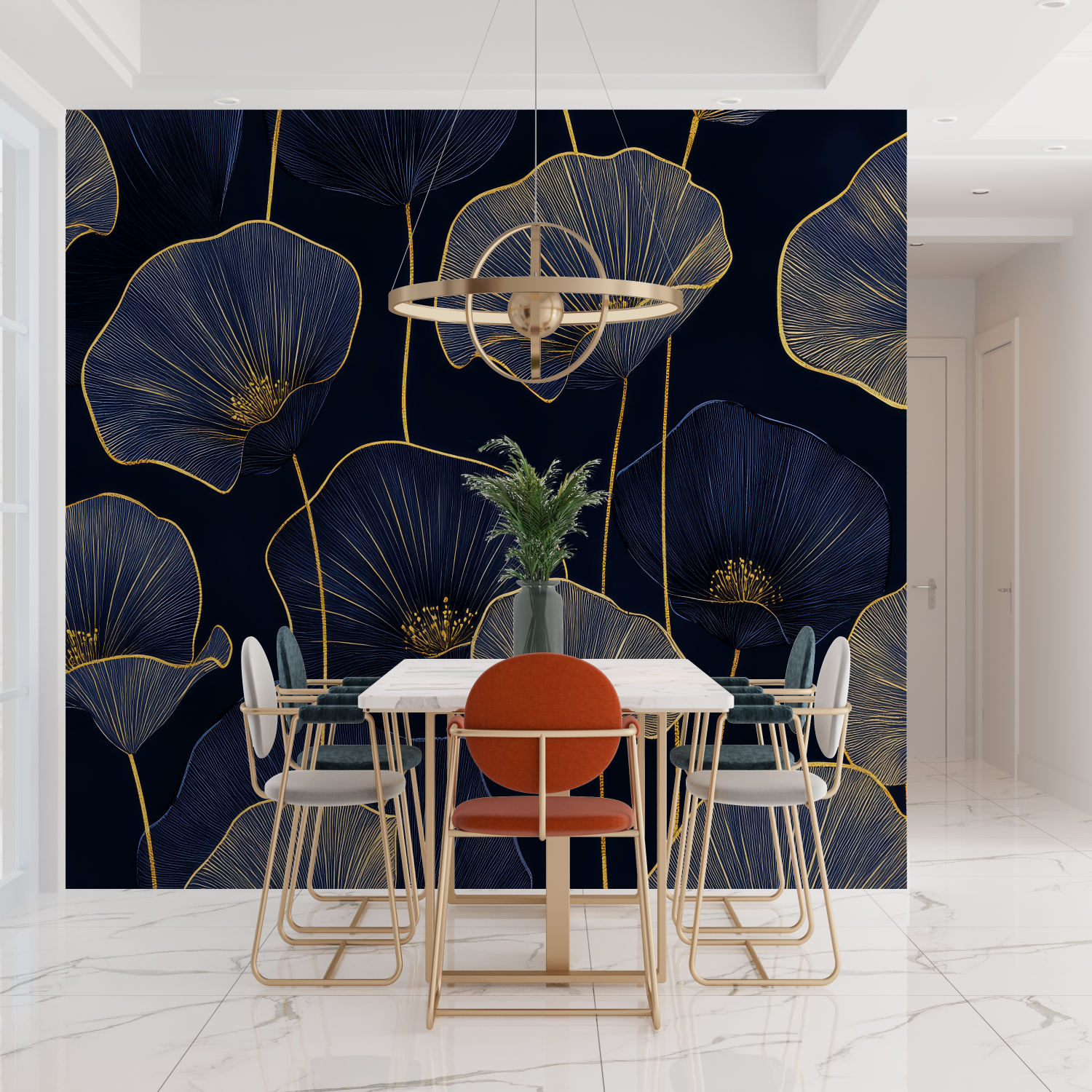 Art Deco Night Flowers Wallpaper | Murals Wallpaper