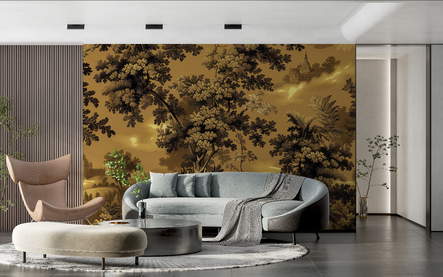 Gold Japanese Scenic Wallpaper | Murals Wallpaper