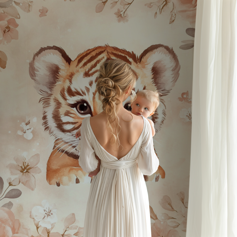 Blumen-Tiger-Tapete | Wandtapete