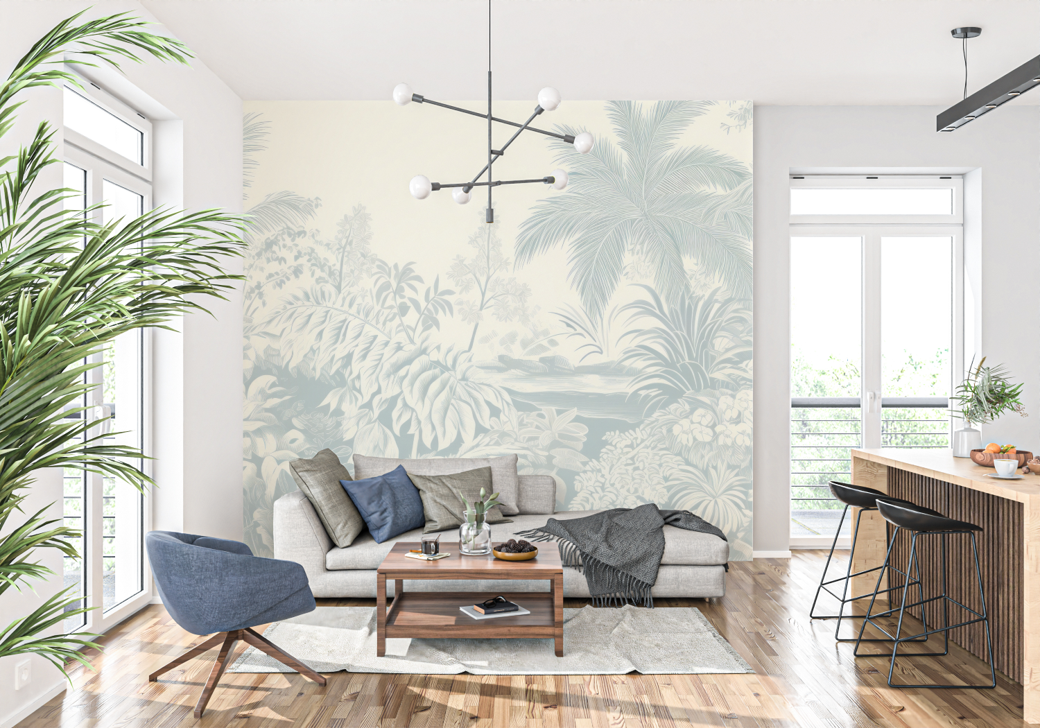 Toile-Tapete mit Blumenmuster | Wandtapete