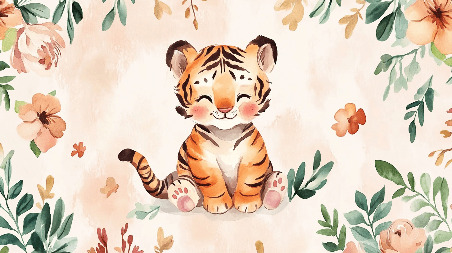 Watercolor Baby Tiger Wallpaper | Murals Wallpaper