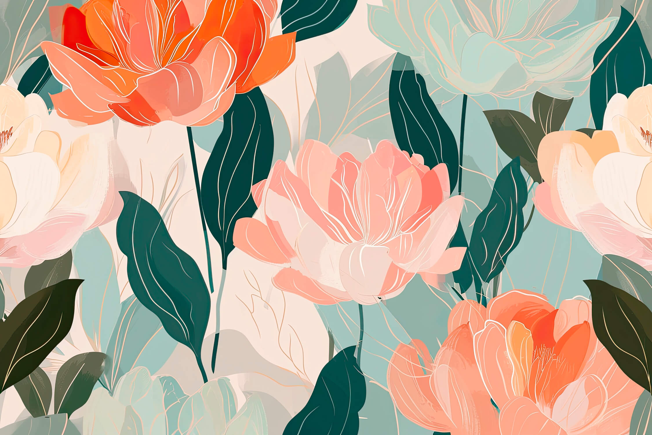 Watercolor Floral Design Wallpaper | Murals Wallpaper