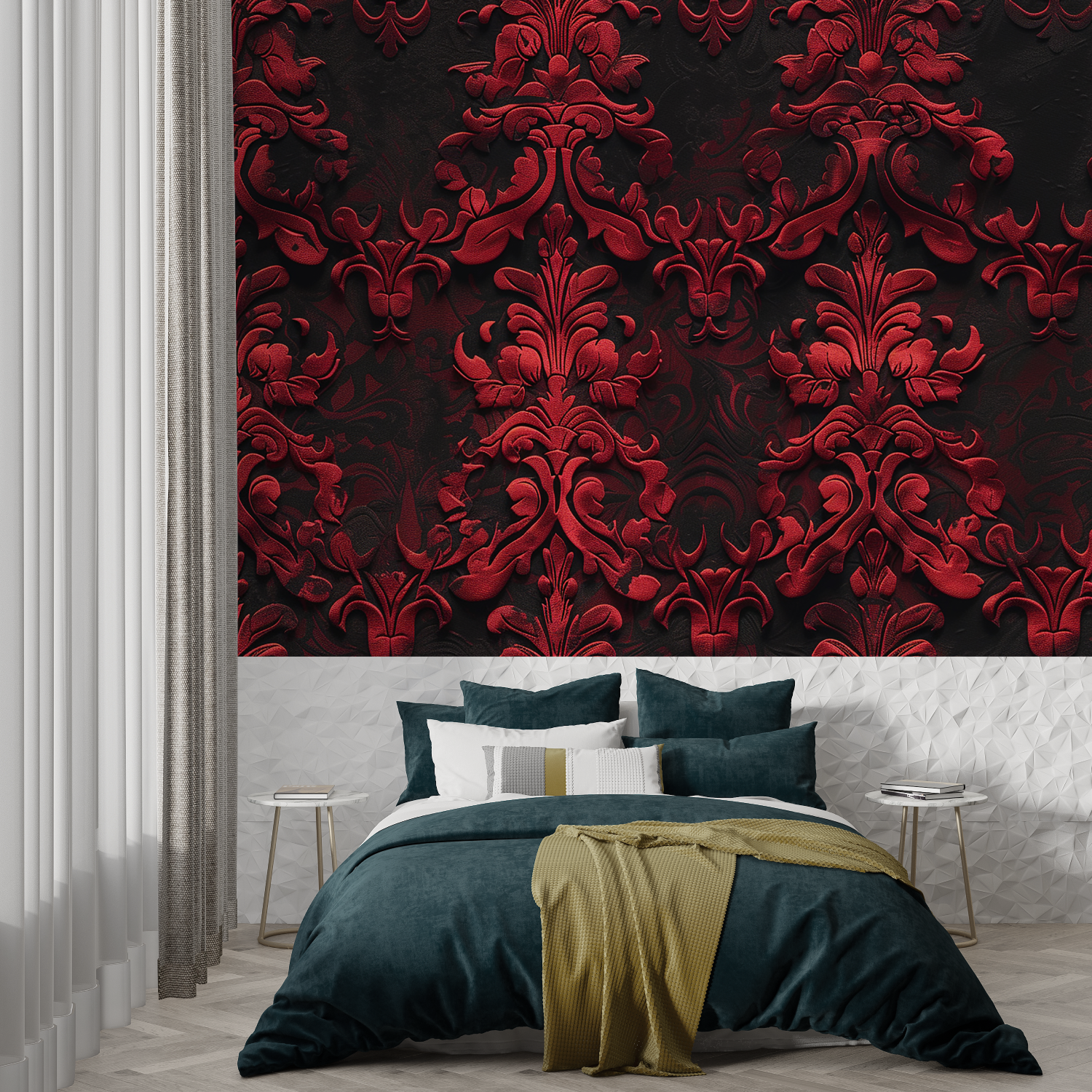 3D Red and Black Baroque Wallpaper | Murals Wallpaper
