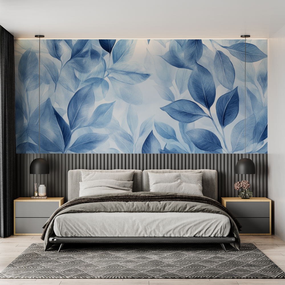 Abstract Blue Leaves Watercolor Wallpaper | Murals Wallpaper
