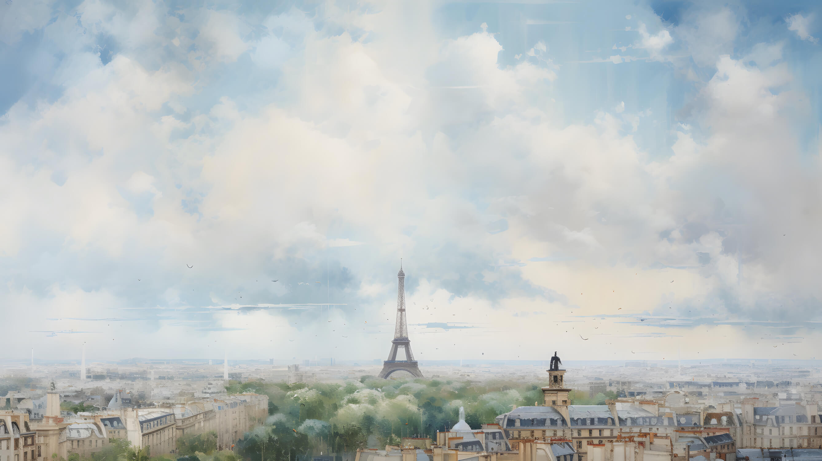 Watercolor Paris Sky Wallpaper | Murals Wallpaper
