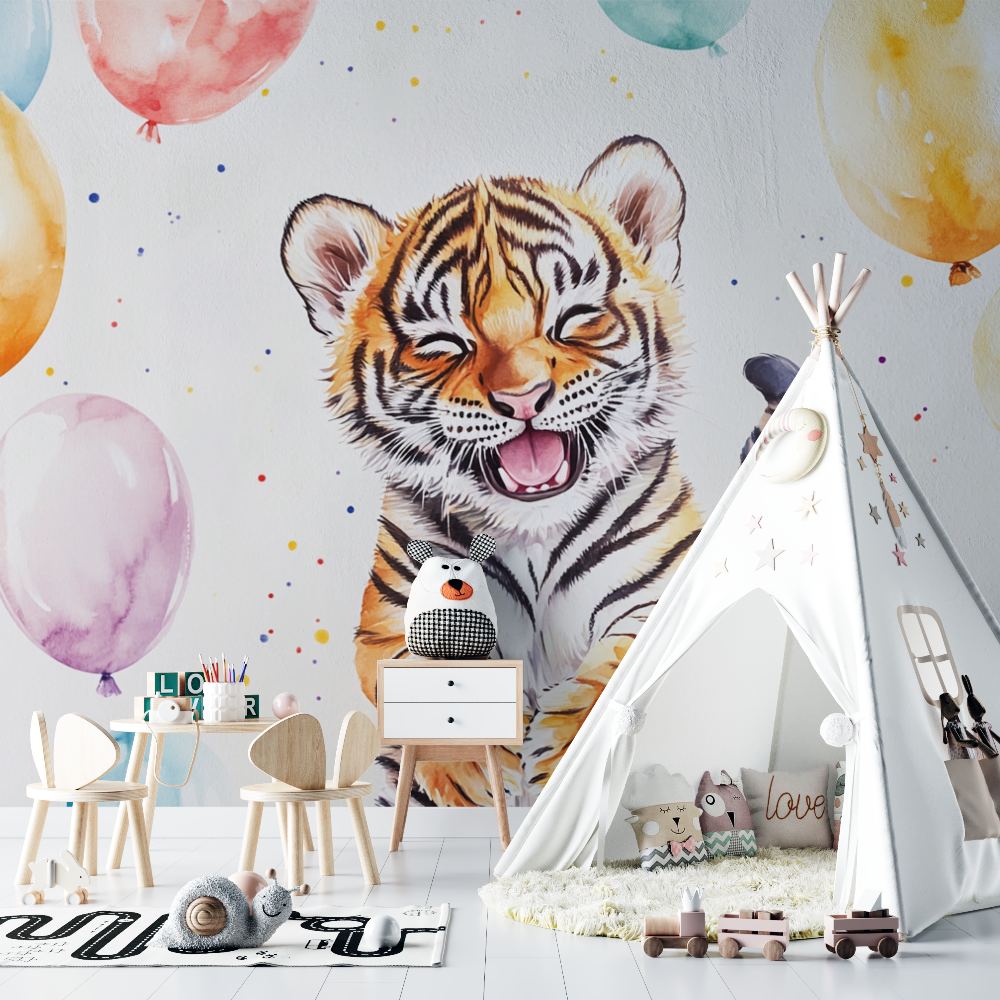 Tiger and Colorful Balloons Wallpaper | Murals Wallpaper