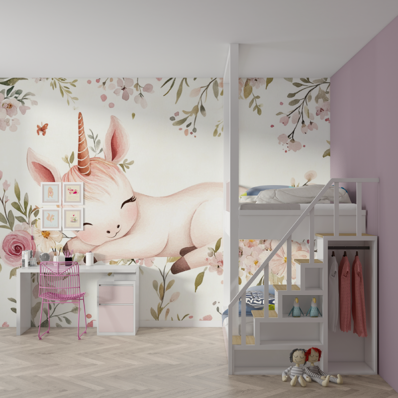 Einhorn Tapete Baby Mädchen Zimmer Blume Nest | Wandbilder Tapete