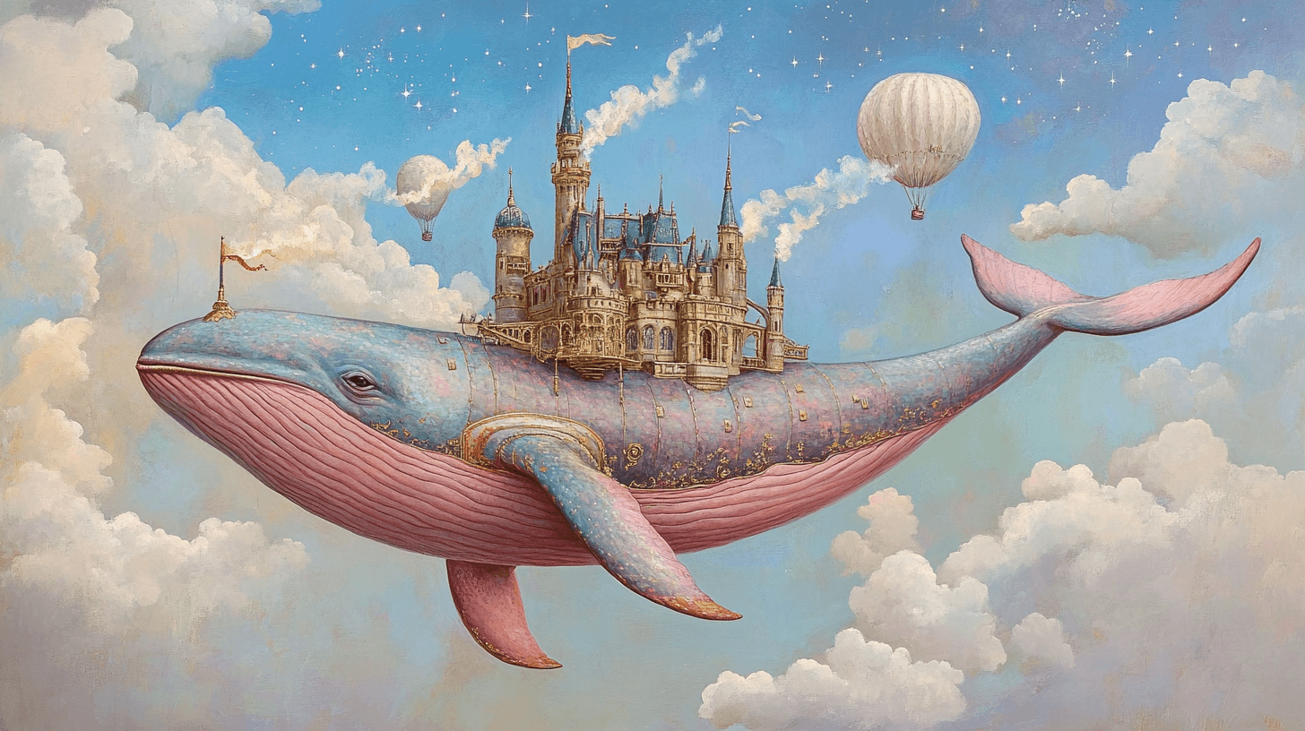 Whale Flying Wallpaper and Castle | Murals Wallpaper
