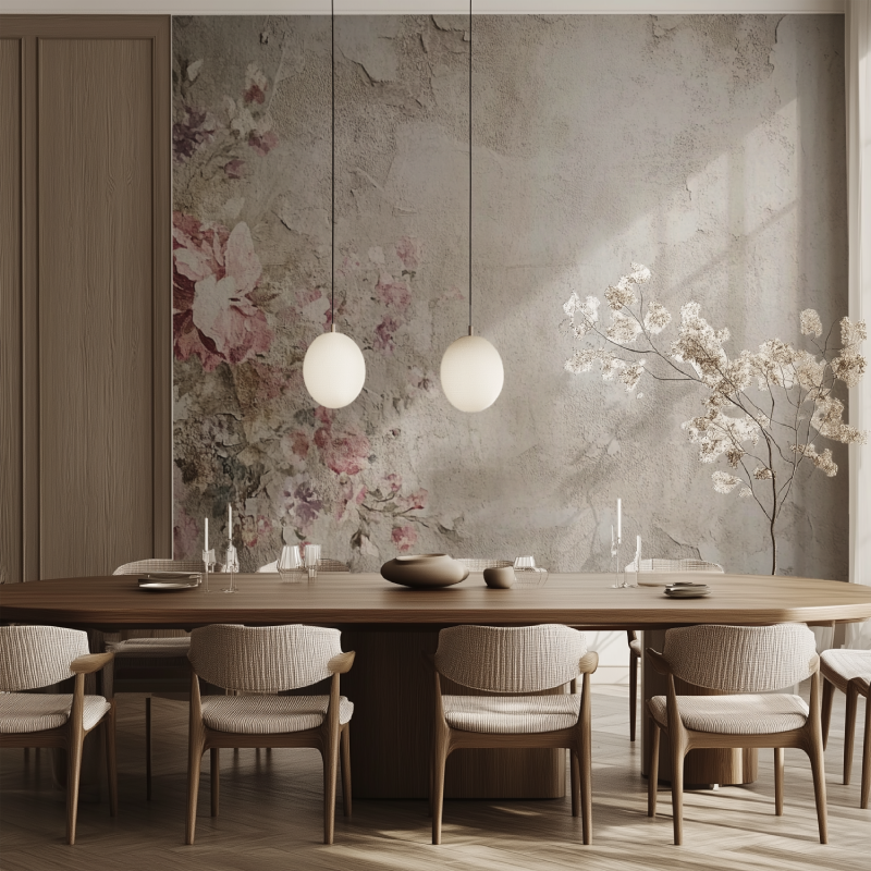 Vintage-Fototapete in Stoffoptik, Esszimmer, Trend