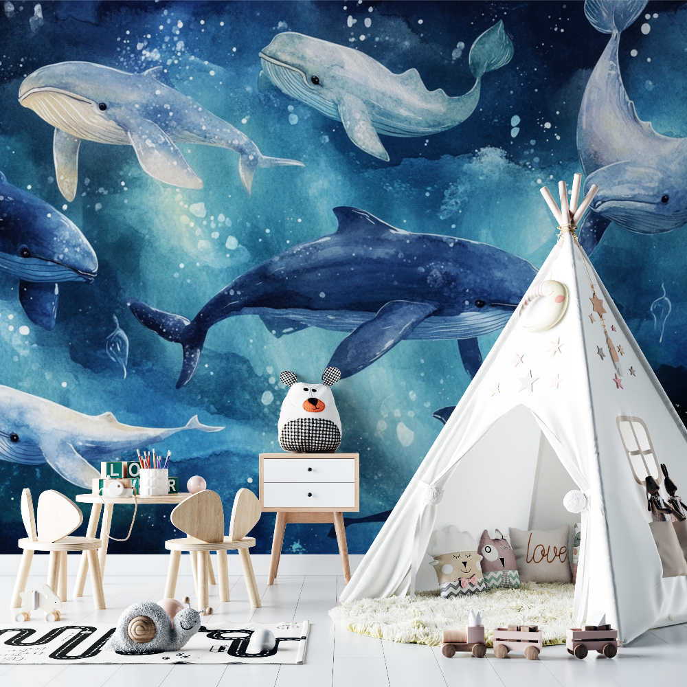 Joyful Whale School Wallpaper | Murals Wallpaper