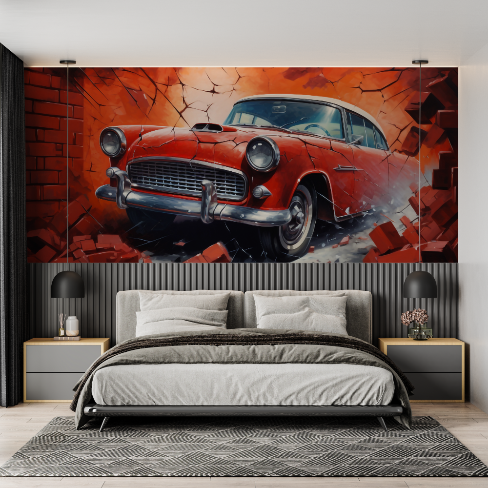 3D Brick Car Mural Wallpaper | Murals Wallpaper