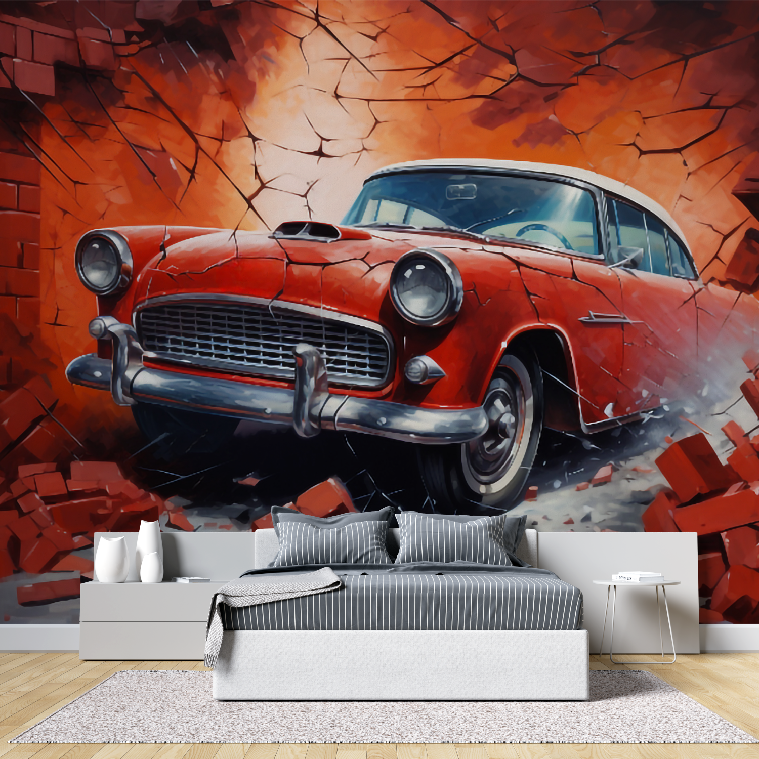 3D Brick Car Mural Wallpaper | Murals Wallpaper