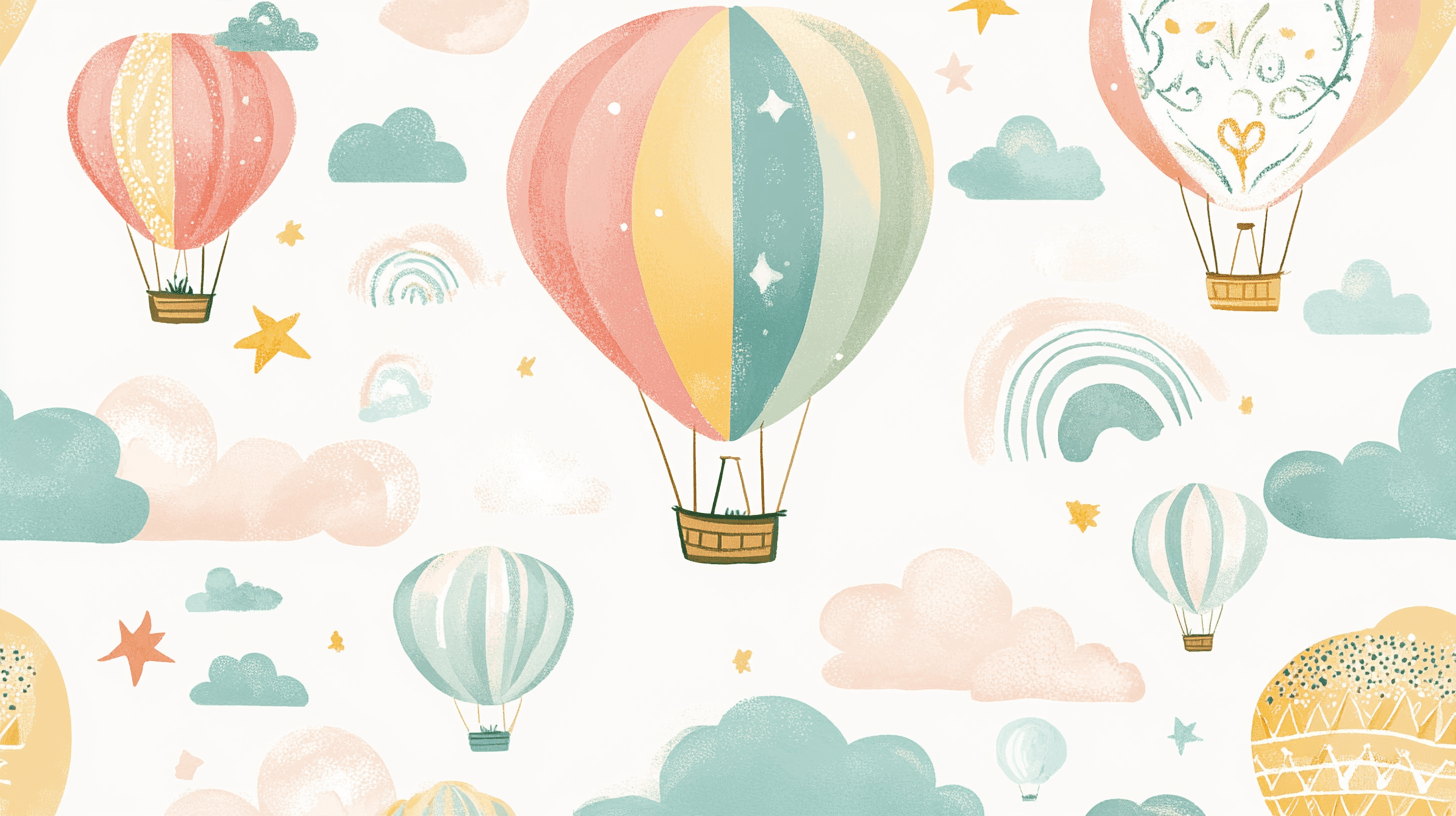 Hot Air Balloon and Rainbow Soft Wallpaper | Murals Wallpaper