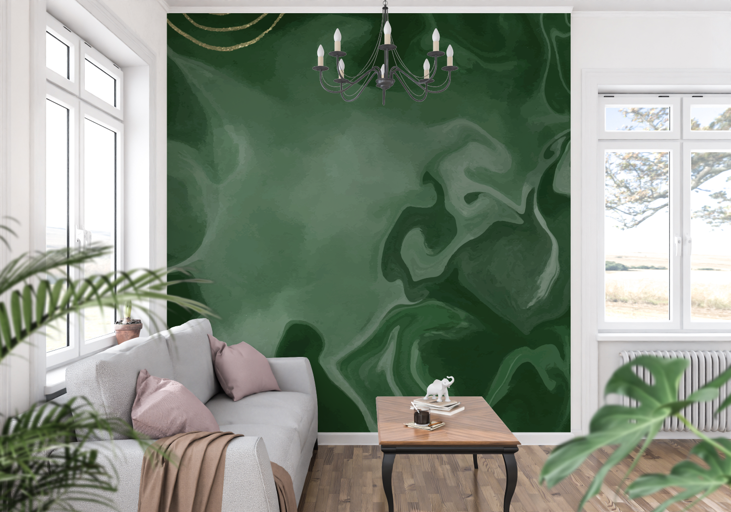 Green Wallpaper for Living Room | Murals Wallpaper