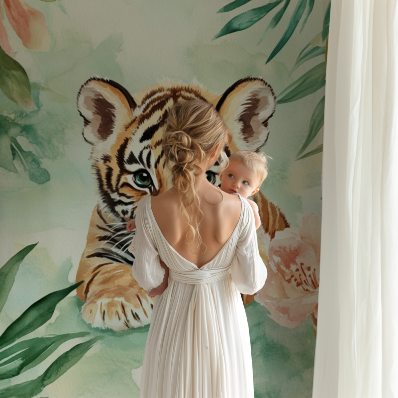 Tiger and Leaf Watercolor Wallpaper | Murals Wallpaper