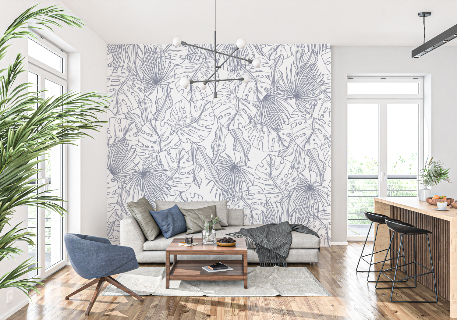 Jungle Atmosphere Toile de Jouy Wallpaper | Murals Wallpaper