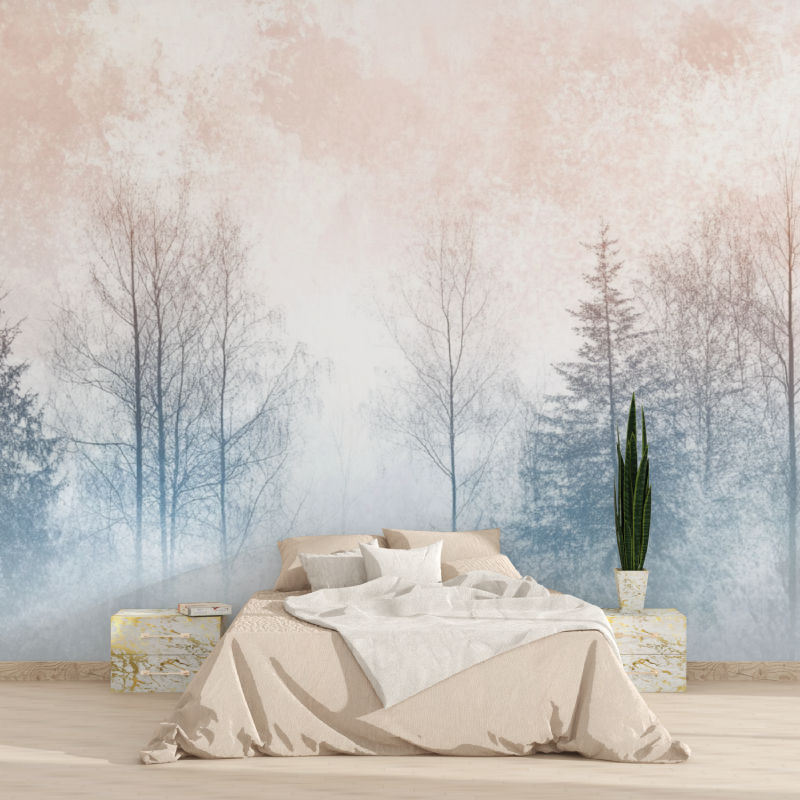 Papier peint aquarelle arbres pastell tapisserie 2025