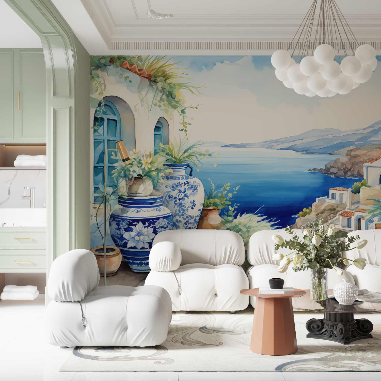 Watercolor Landscape Greece Wallpaper | Murals Wallpaper