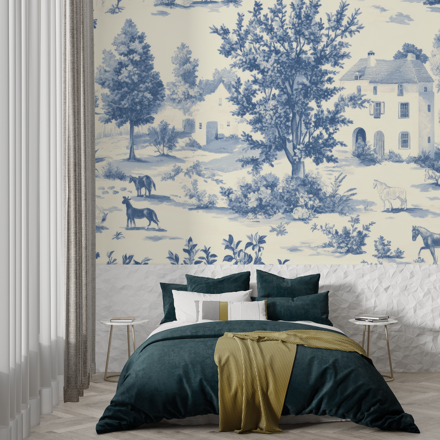 Blue Toile de Jouy Wallpaper Art | Murals Wallpaper