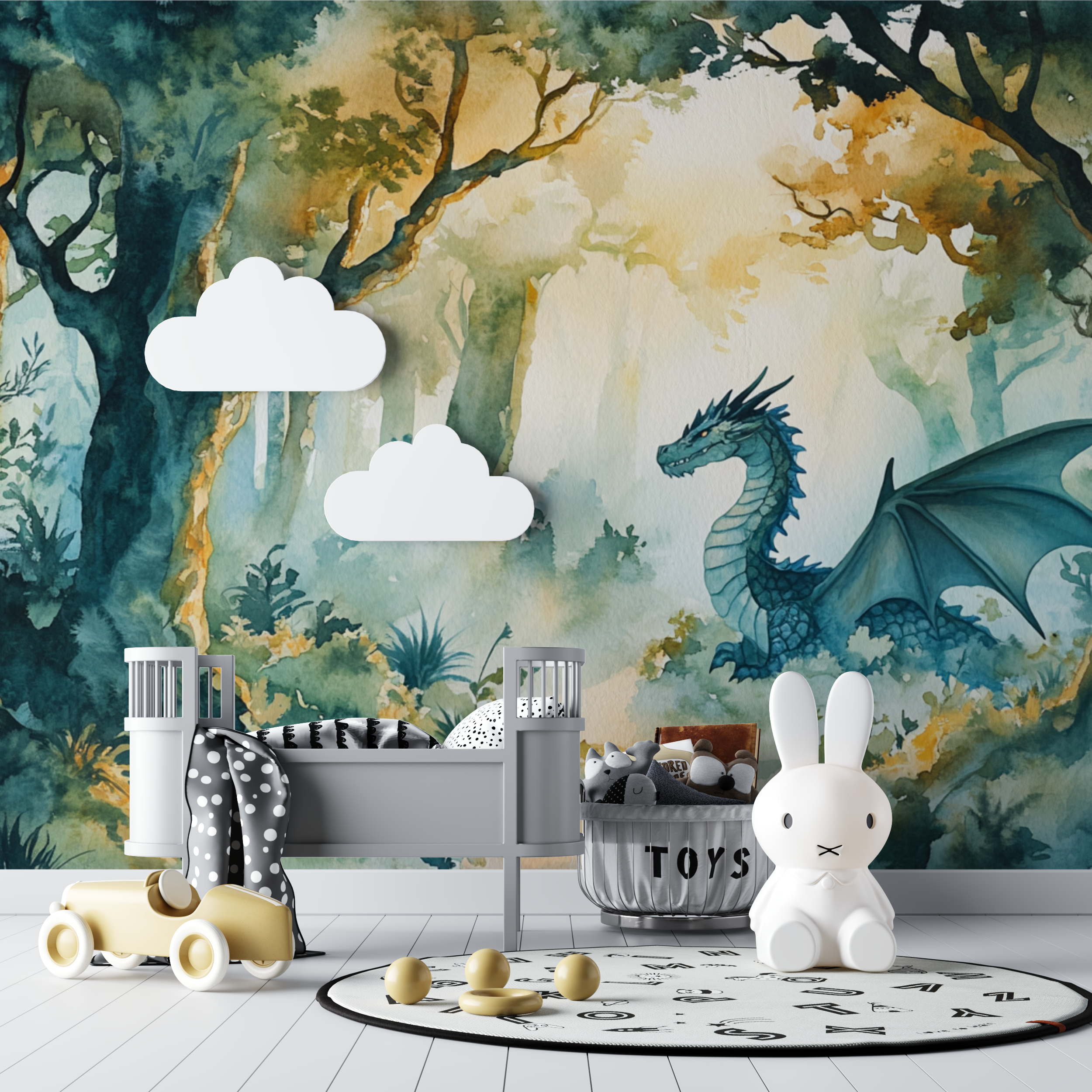 Papier peint animaux la foret du dragon bebe tipi