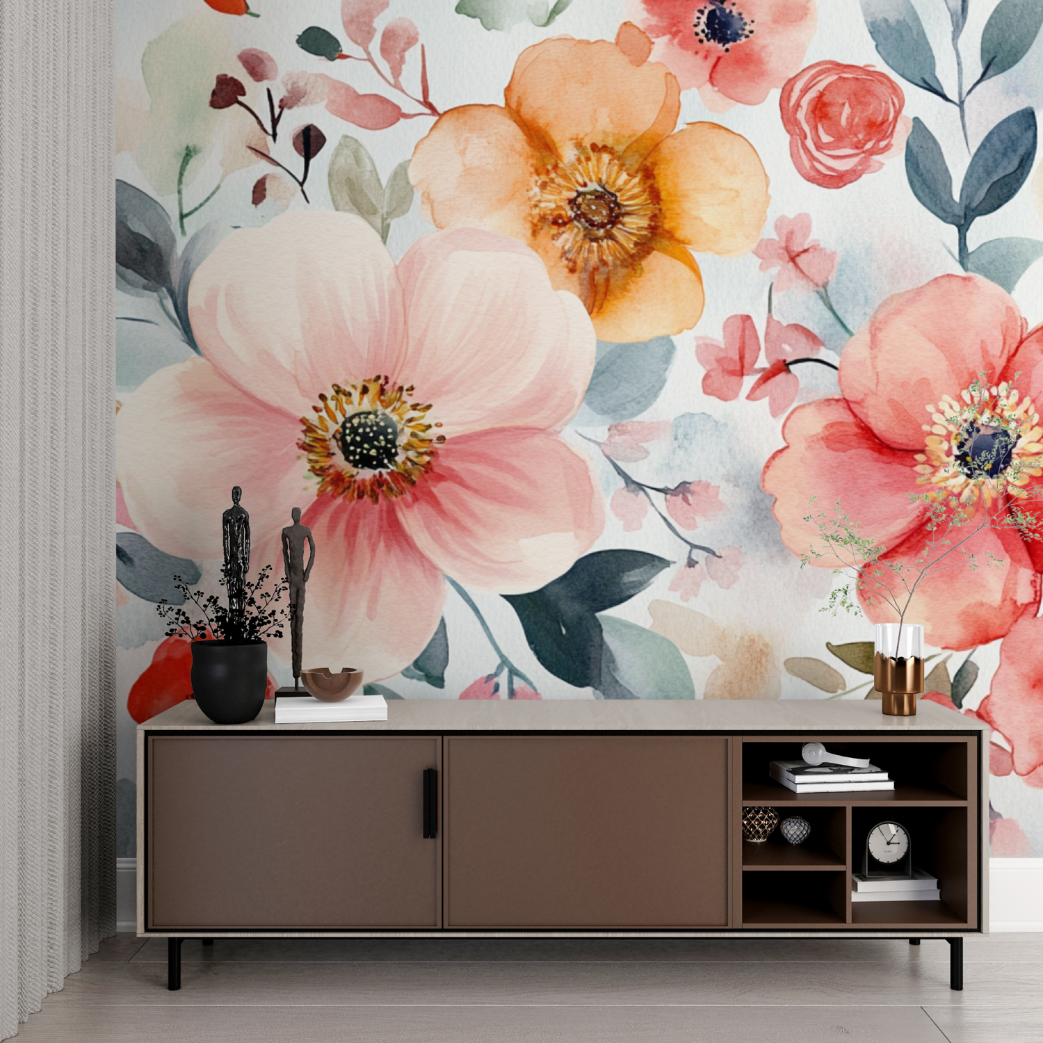 Delicate Bohemian Floral Watercolor Wallpaper | Murals Wallpaper