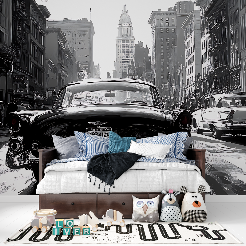 Vintage Car Black and White Wallpaper | Murals Wallpaper