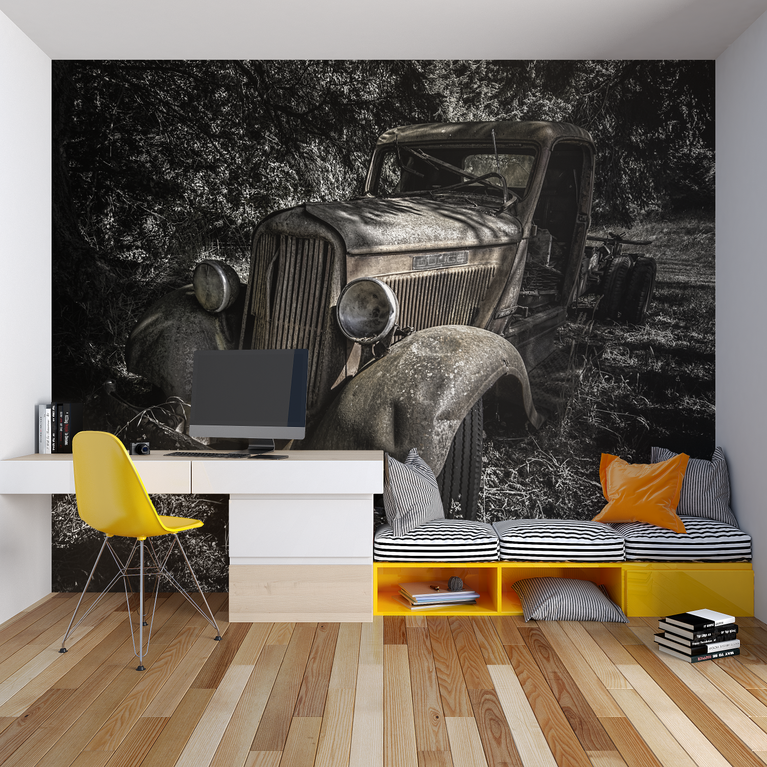 Black and White Metal Collage Wallpaper Car | Murals Wallpaper