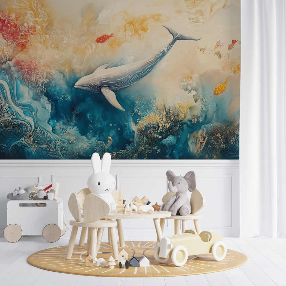 Watercolor Multicolor Whale Wallpaper | Murals Wallpaper