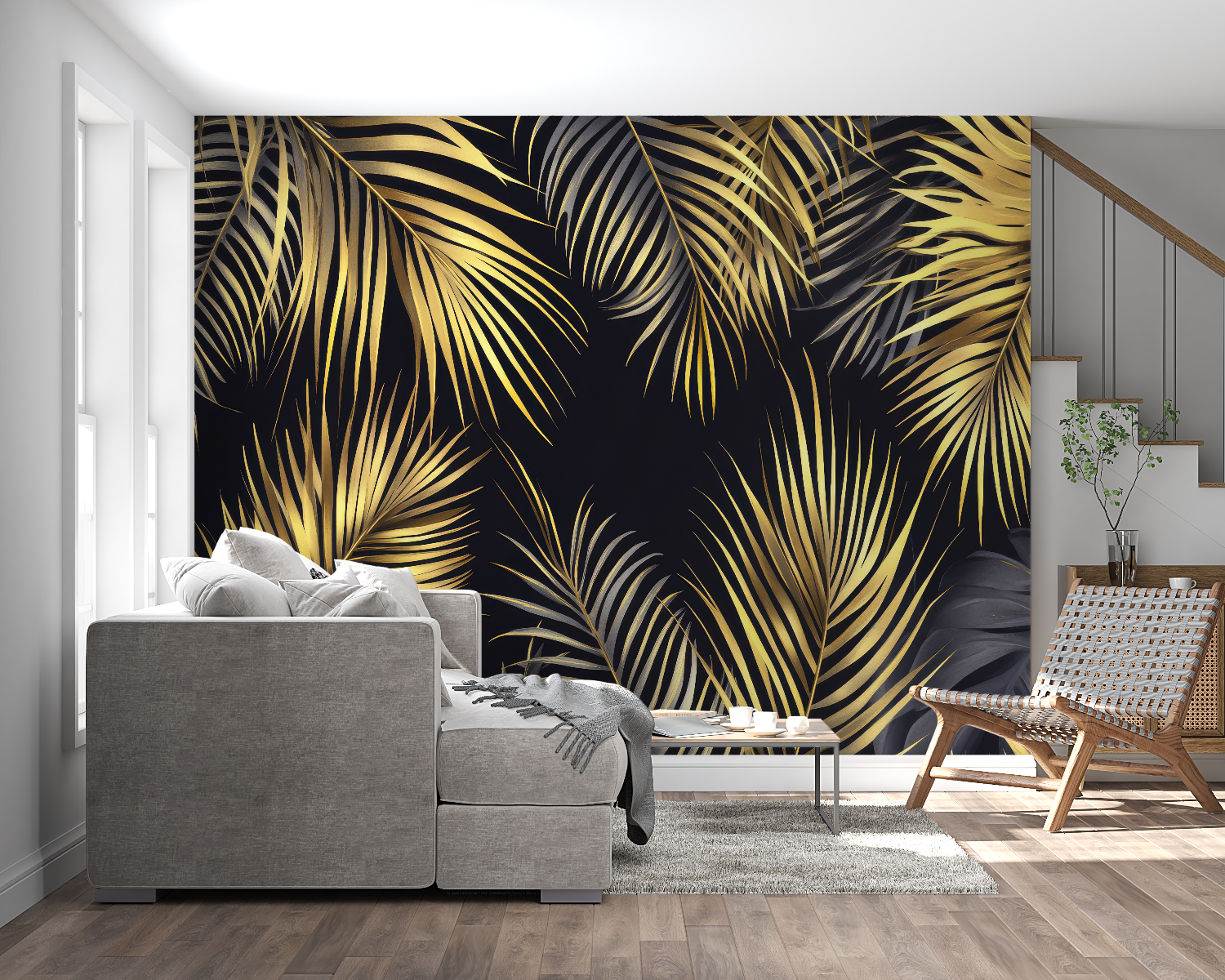 Black and Gold Palm Leaf Wallpaper | Murals Wallpaper