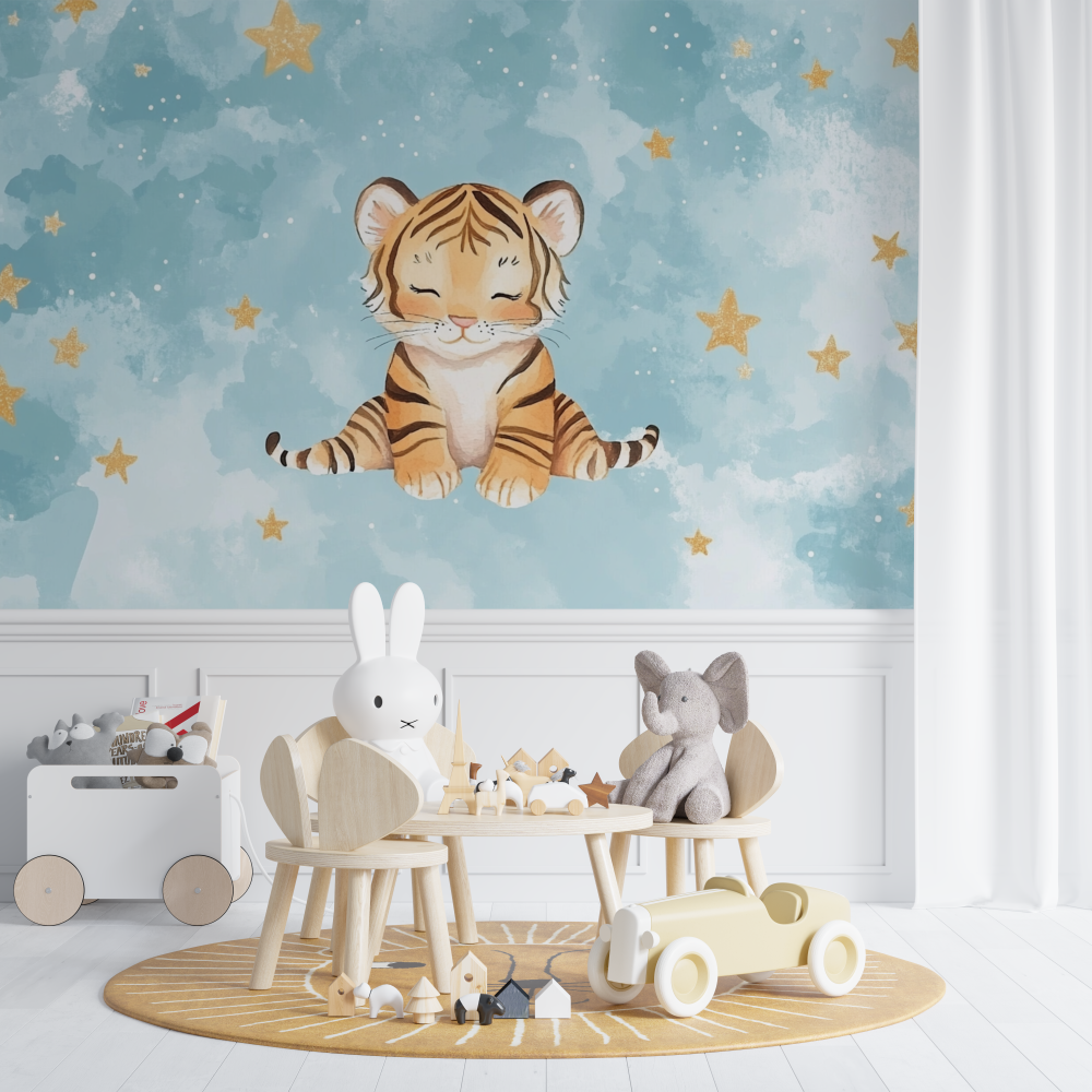 Tiger- und Sternenhimmel-Tapete | Wandbild-Tapete