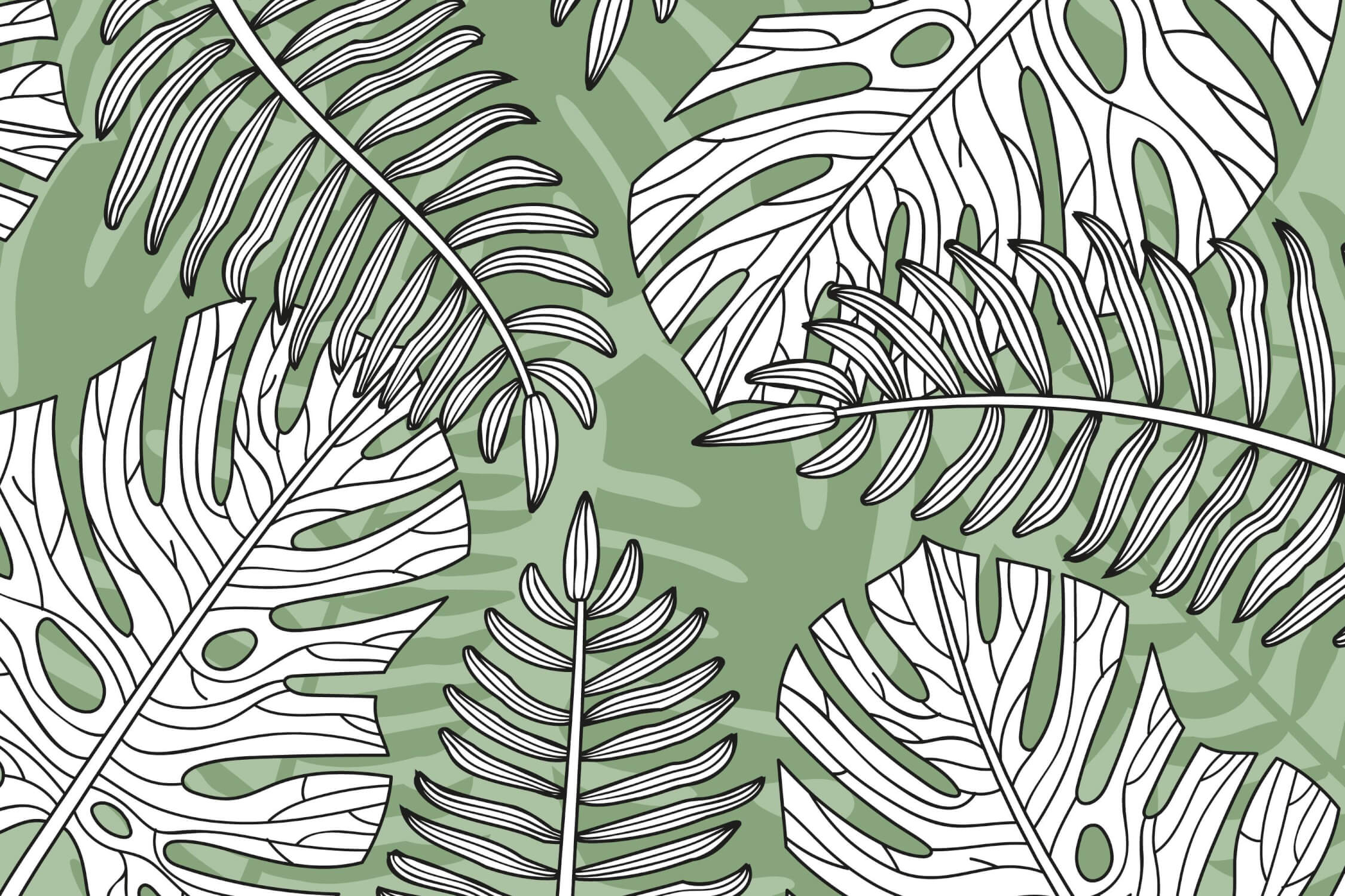 Green and White Jungle Wallpaper | Murals Wallpaper