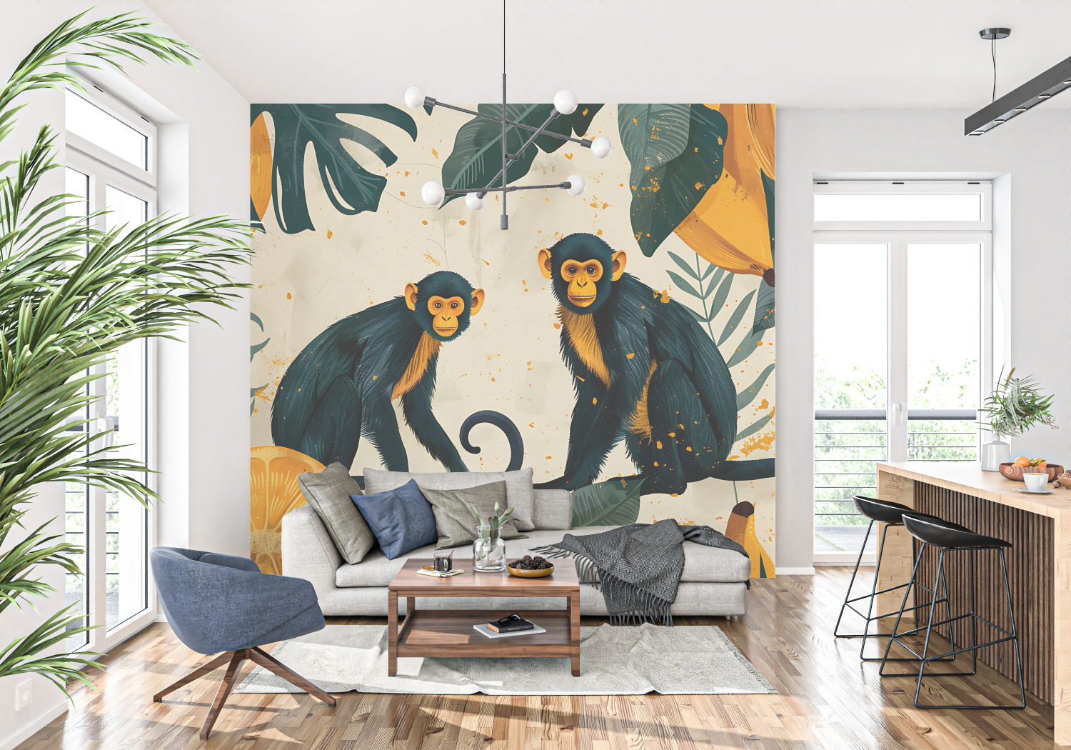 Orangefarbene Affen-Tapete | Wandbilder