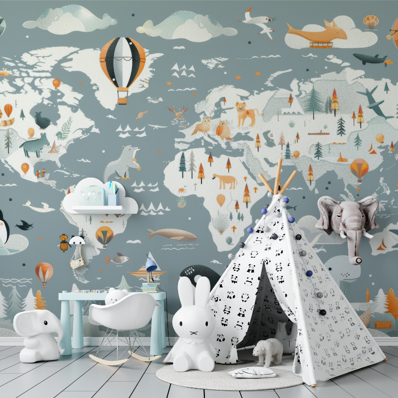 Papier peint panoramique carte ...nde enfant tapisserie murs