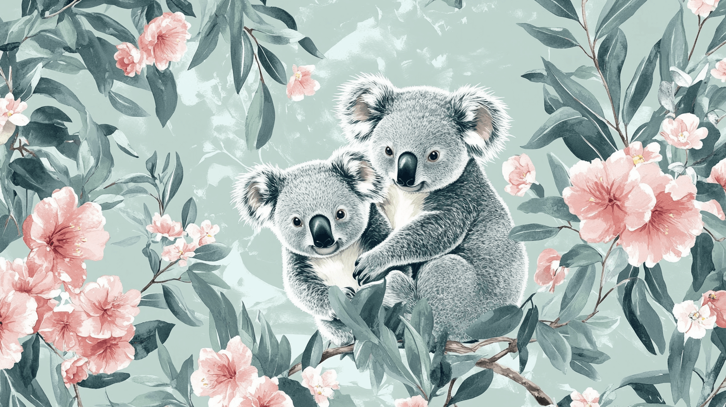 Koala and Powdered Foliage Wallpaper | Murals Wallpaper