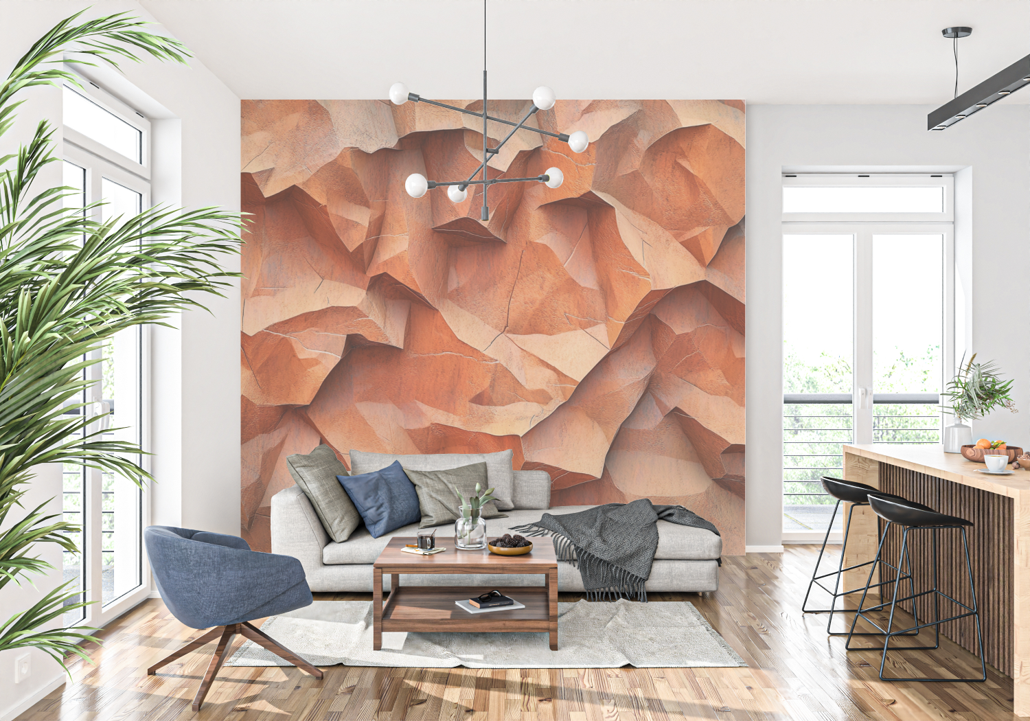 Papel de parede com efeito de pedra natural terracota | Murais Papel de parede