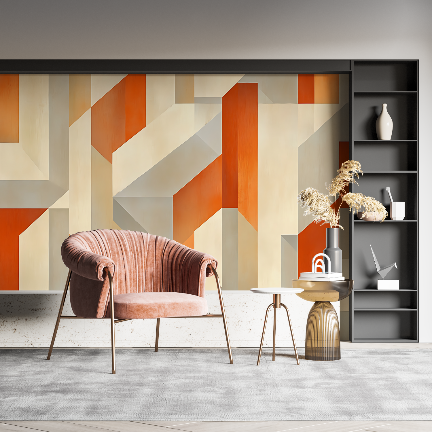 Orange and Gray Art Wallpaper | Murals Wallpaper