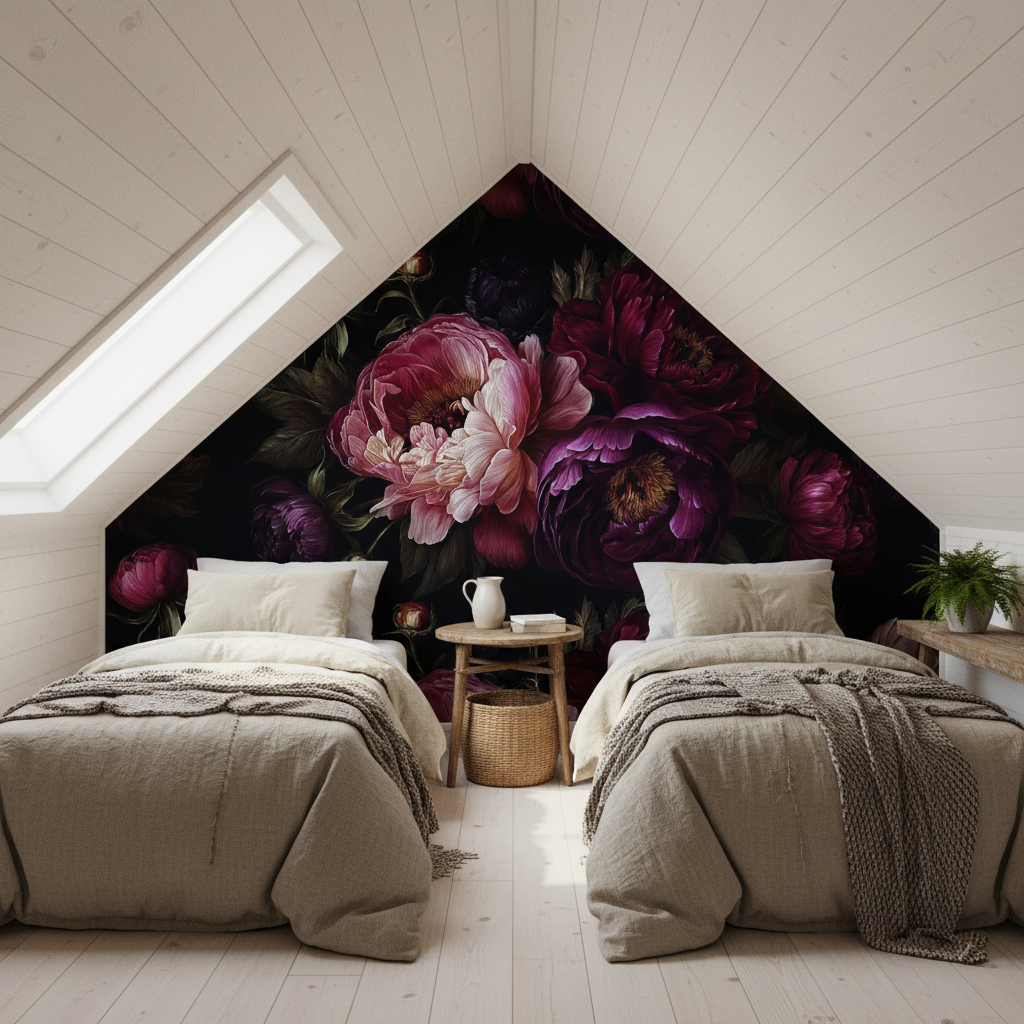 Dark Vintage Peony Floral Mural Wallpaper