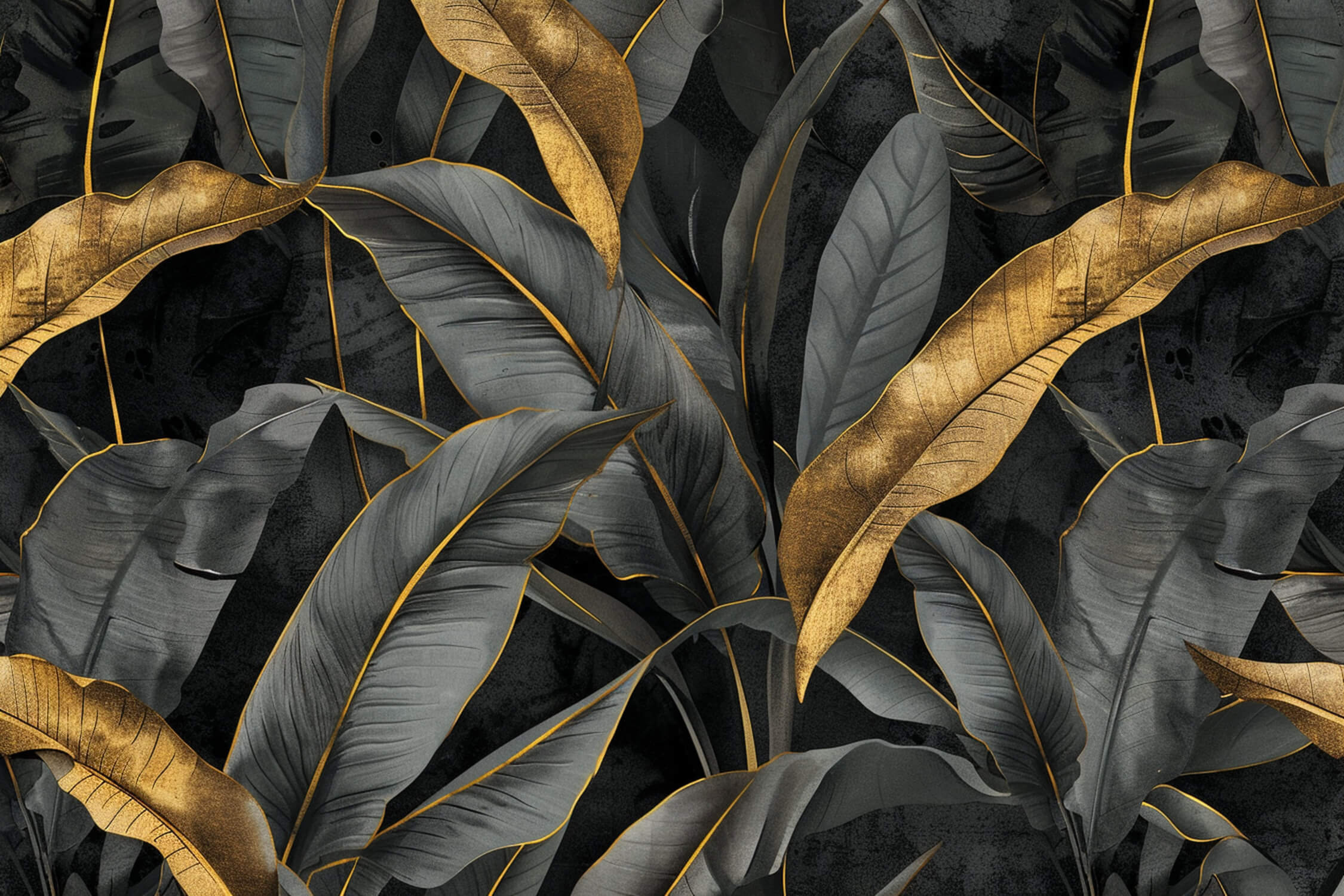 Black and Gold Banana Leaf Wallpaper | Murals Wallpaper