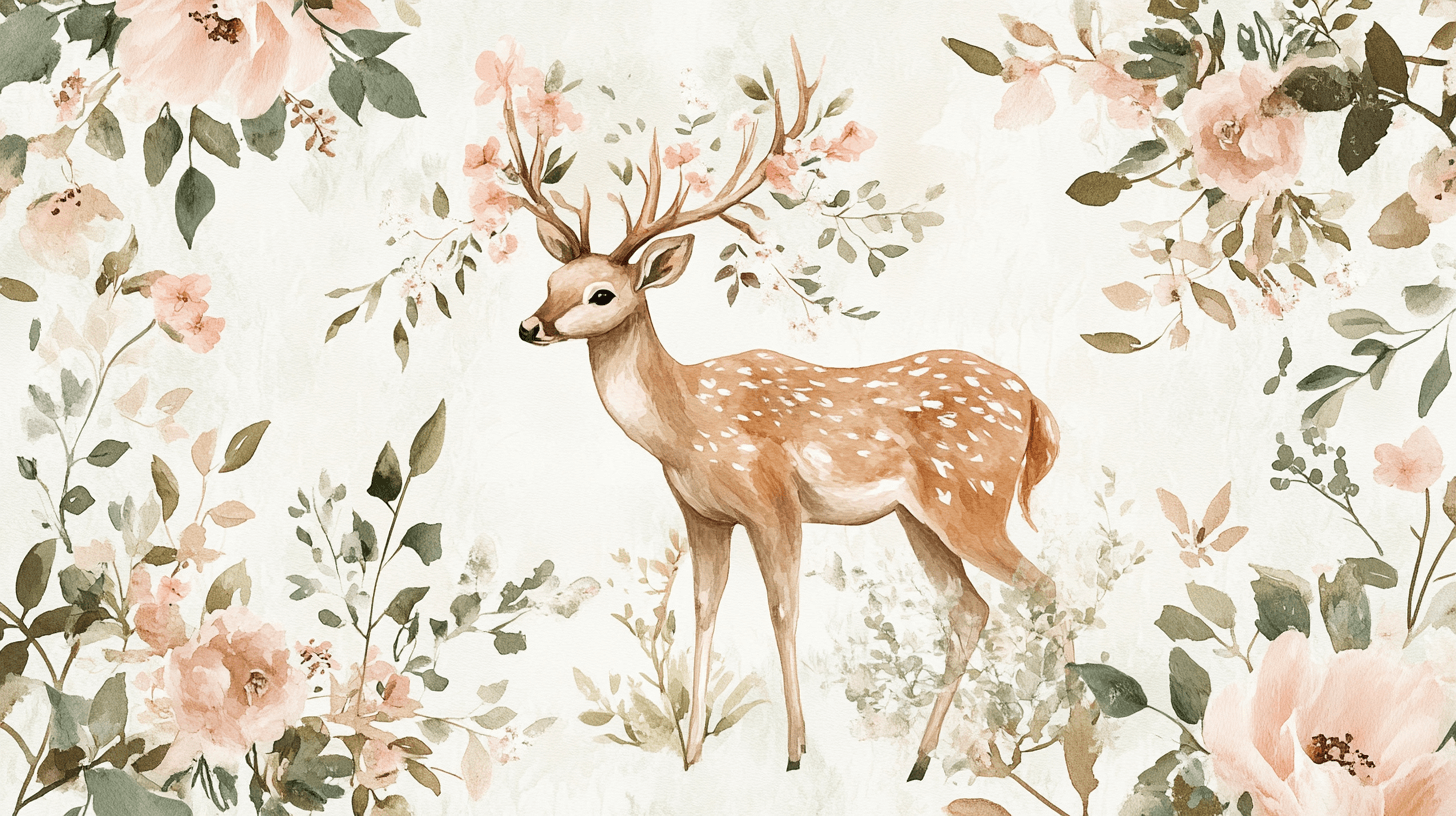 Deer and Flower Pattern Wallpaper | Murals Wallpaper