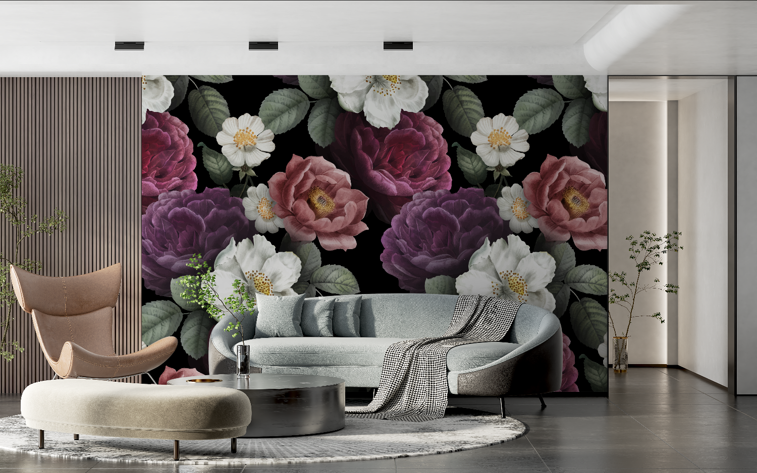 Floral Wallpaper Black Background | Murals Wallpaper