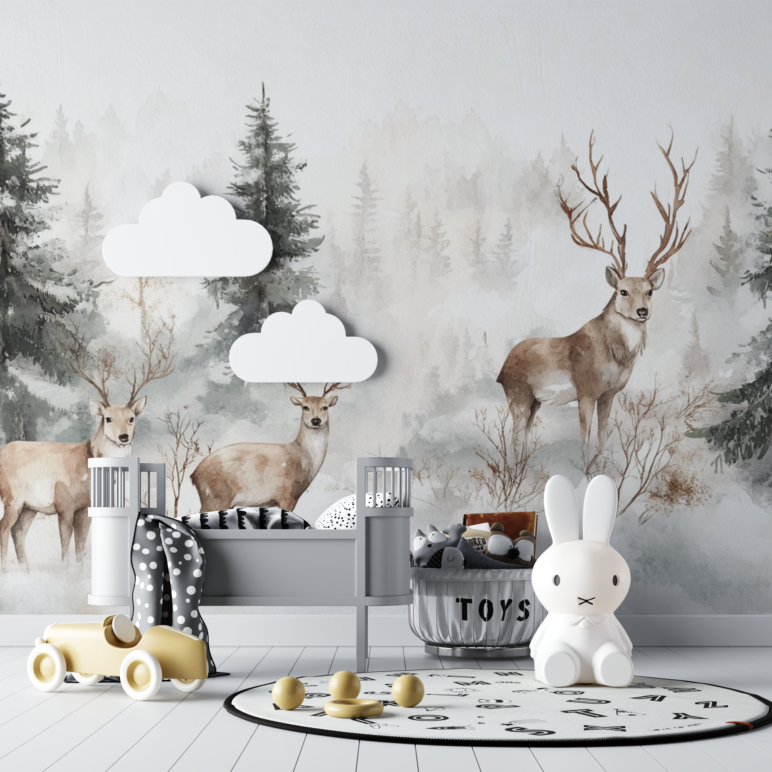Deer and White Forest Wallpaper | Murals Wallpaper