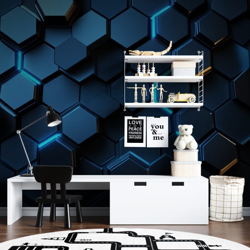 Futuristisches Hexagon-Gamer-Wallpaper | Wandbilder