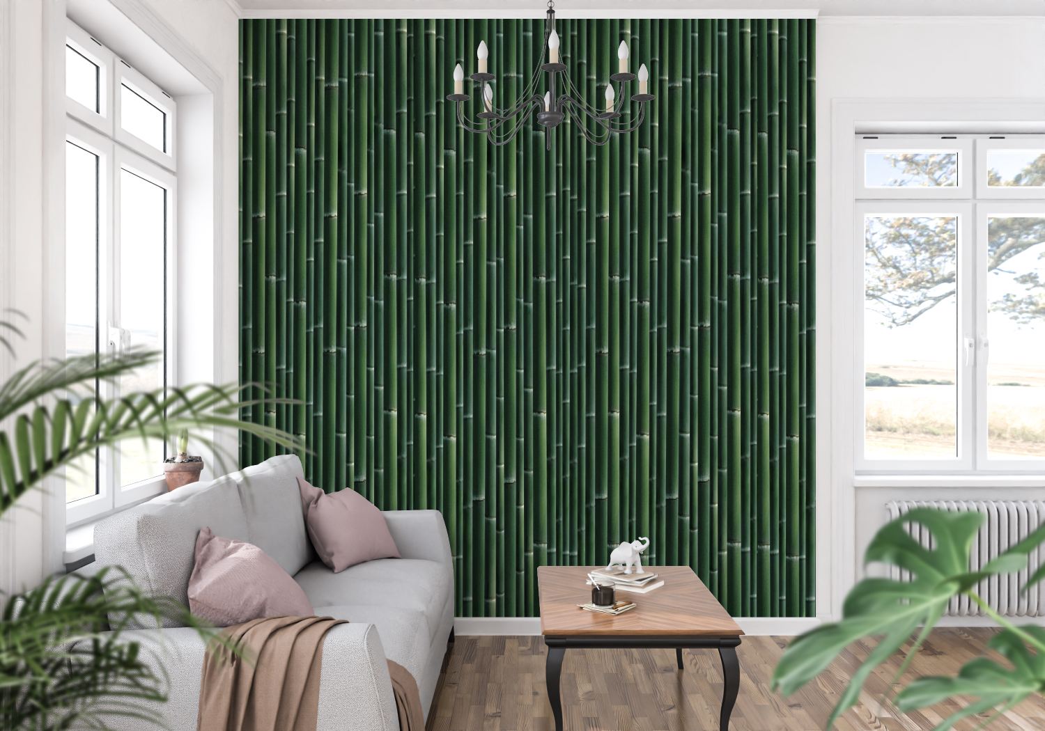 Dark Green Bamboo Look Wallpaper | Murals Wallpaper