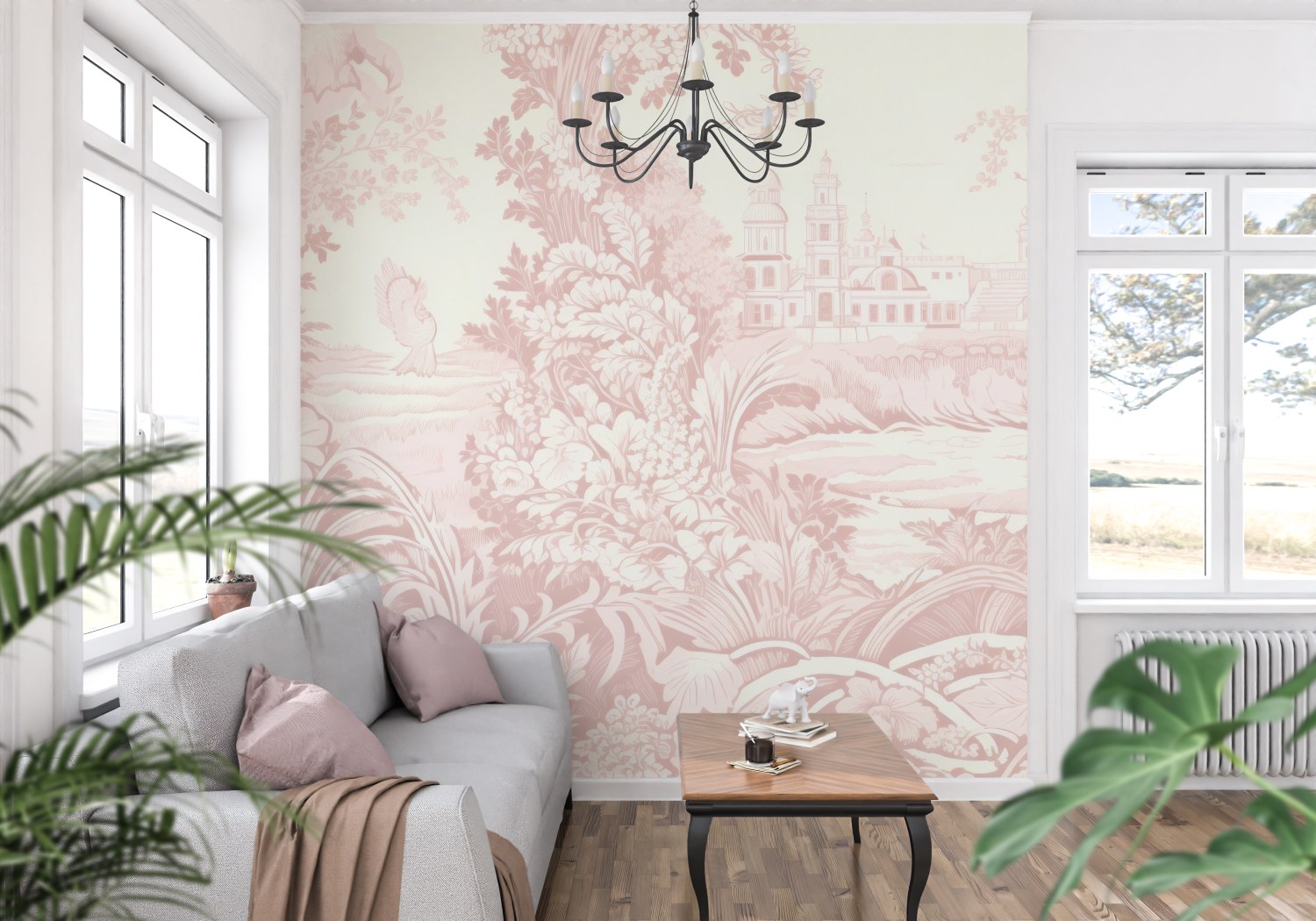 Toile de Jouy Pink Wallpaper | Murals Wallpaper