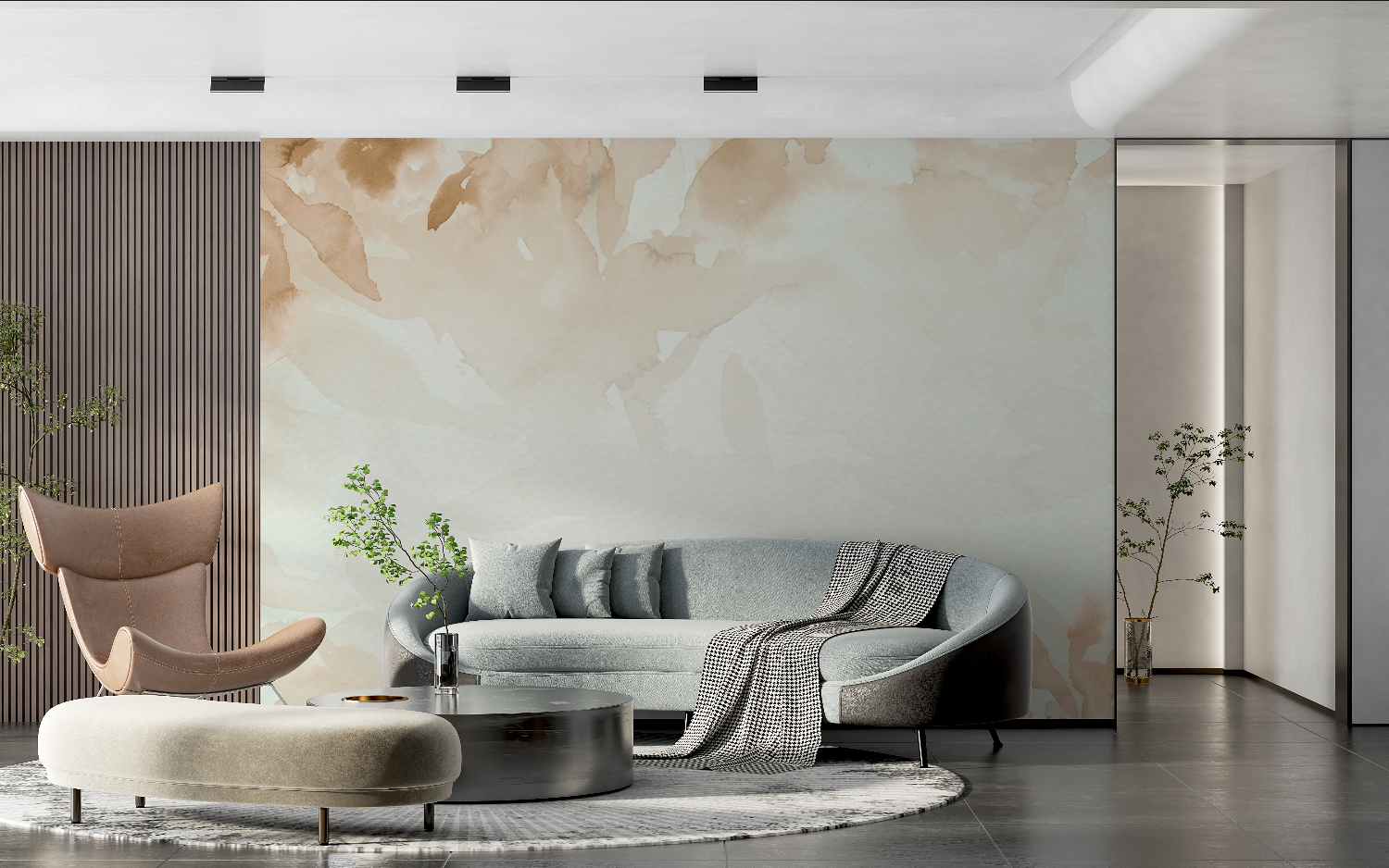 Beige Leaf Watercolor Wallpaper | Murals Wallpaper