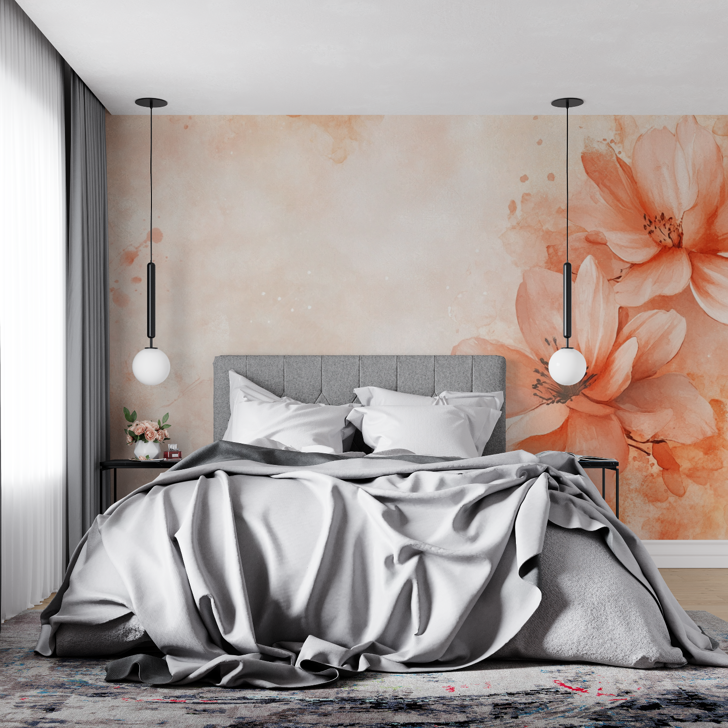 Terracotta Floral Watercolor Wallpaper | Murals Wallpaper