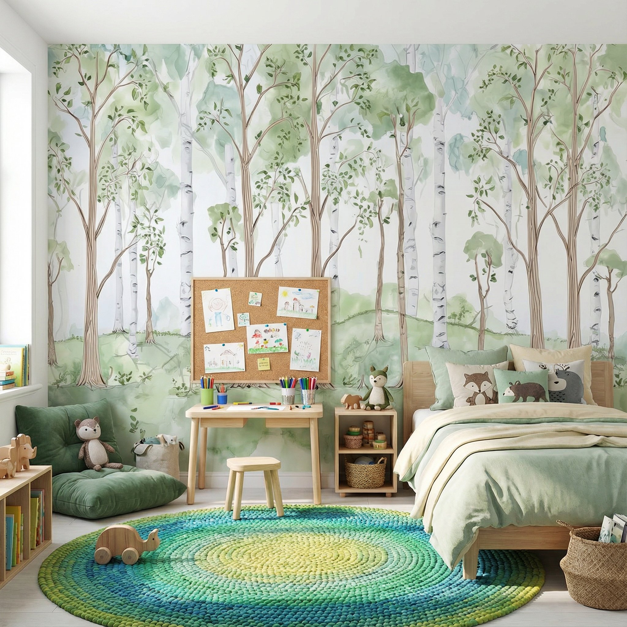 Soft Watercolor Birch Forest Mural Wallpaper