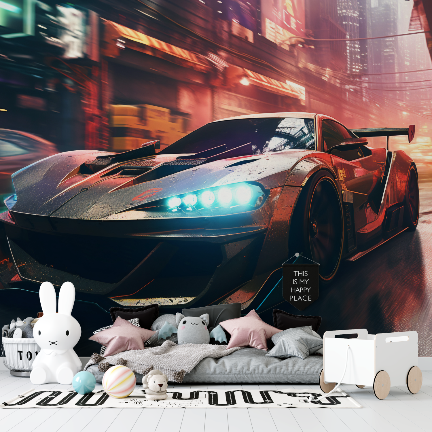 Neon Race Car Wallpaper | Murals Wallpaper