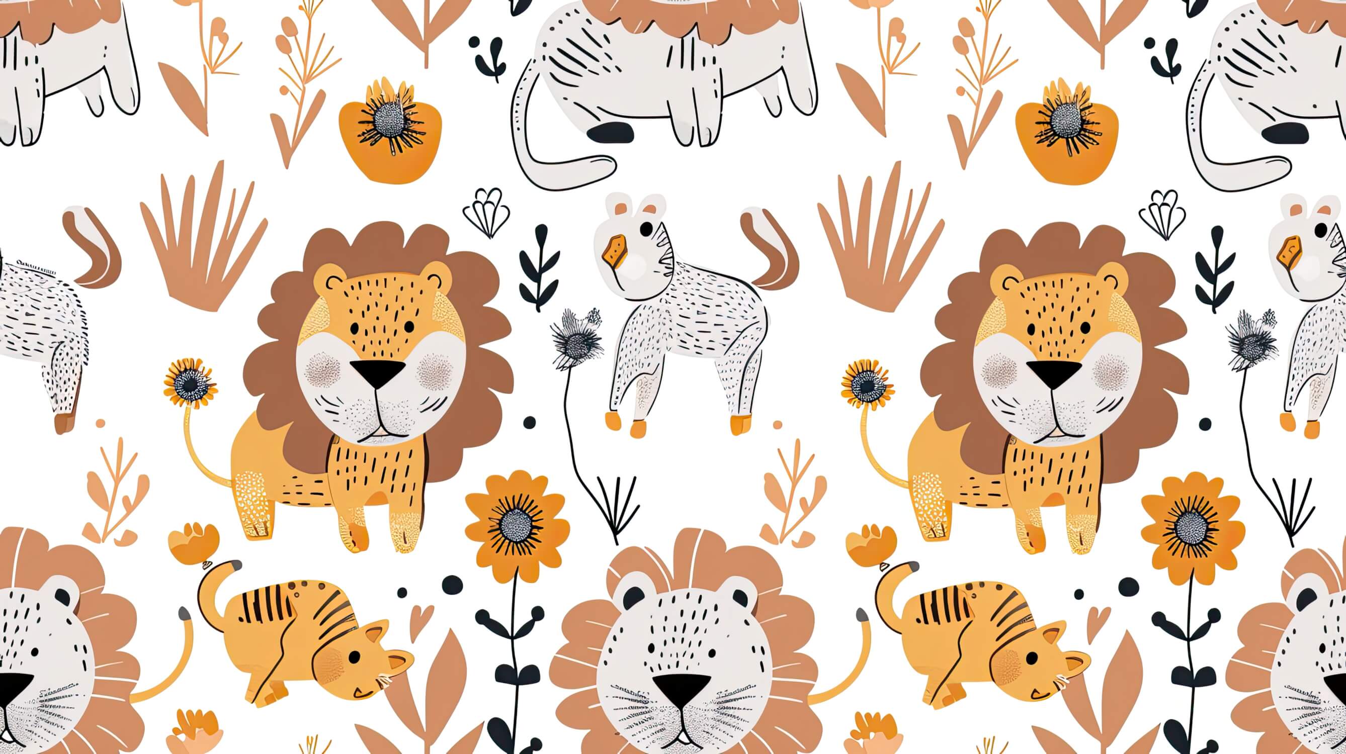 Lion and Nordic Patterns Wallpaper | Murals Wallpaper