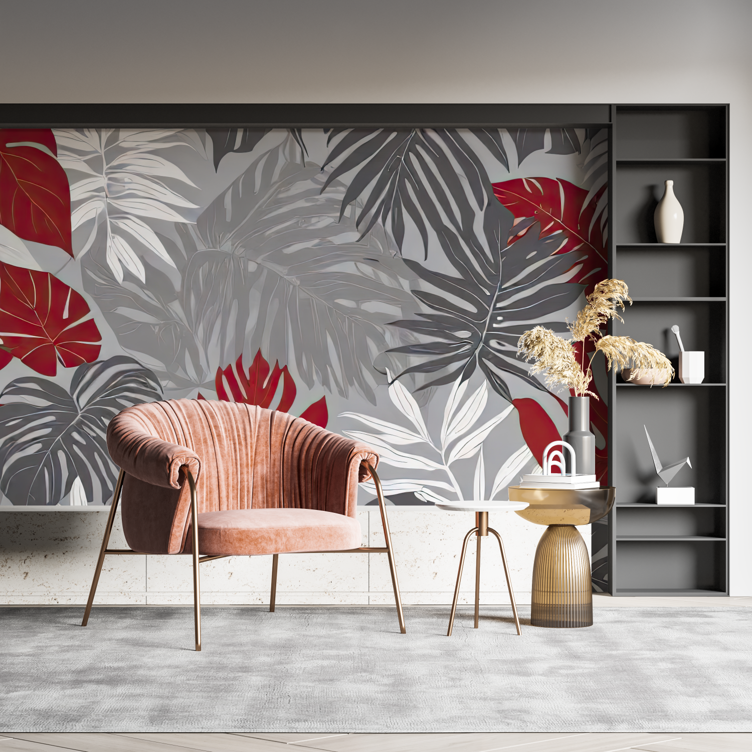 Tropical Gray and Red Wallpaper | Murals Wallpaper